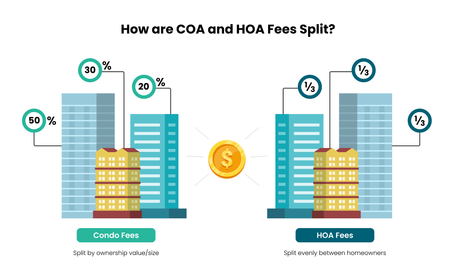 how are coa and hoa fees split infographic