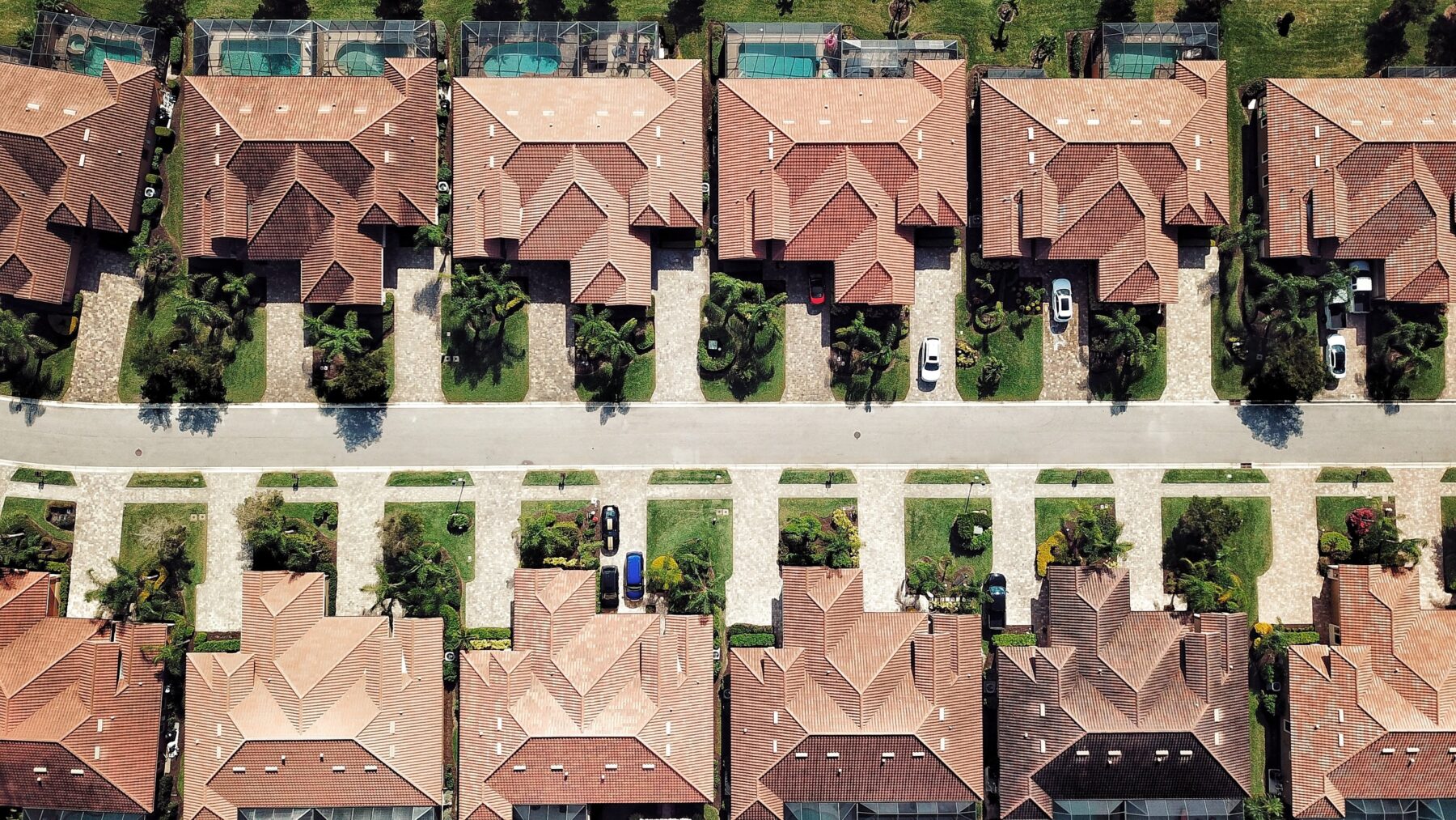 ariel image of houses in a perfect two rows